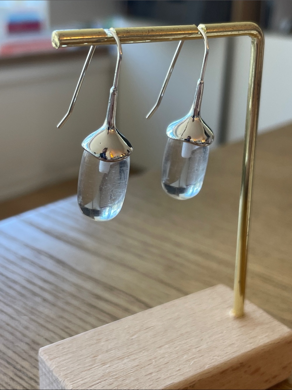 Sterling Silver Clear Glass Teardrop Hook Earrings